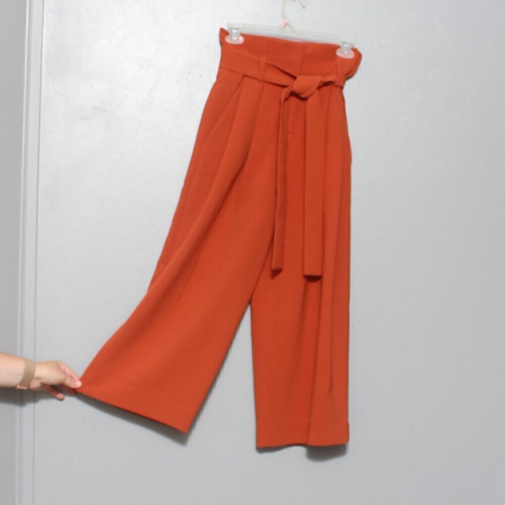 Cos high waist burn orange paper bag wide leg pants